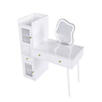 Okak Modern Vanity Desk with Irregular Shape Mirror, Makeup Vanity with 3 Drawers, 2 Open Shelves & 4 Hidden Cabinets, Makeup Desk, White