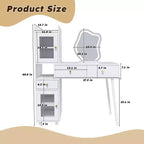 Okak Modern Vanity Desk with Irregular Shape Mirror, Makeup Vanity with 3 Drawers, 2 Open Shelves & 4 Hidden Cabinets, Makeup Desk, White