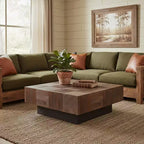 40 Brown and Black Solid Wood Square Block Coffee Table
