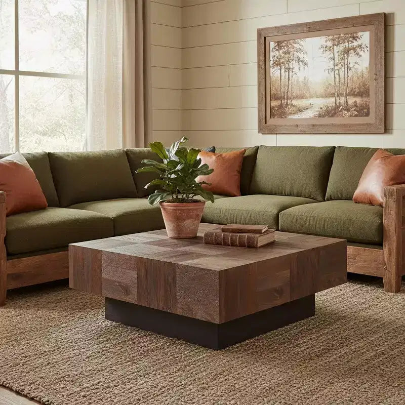 40 Brown and Black Solid Wood Square Block Coffee Table