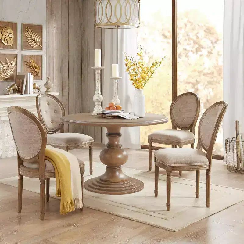 GDFStudio Barron Farmhouse Wood 46 Round Dining Table with Diamond Veneer Top