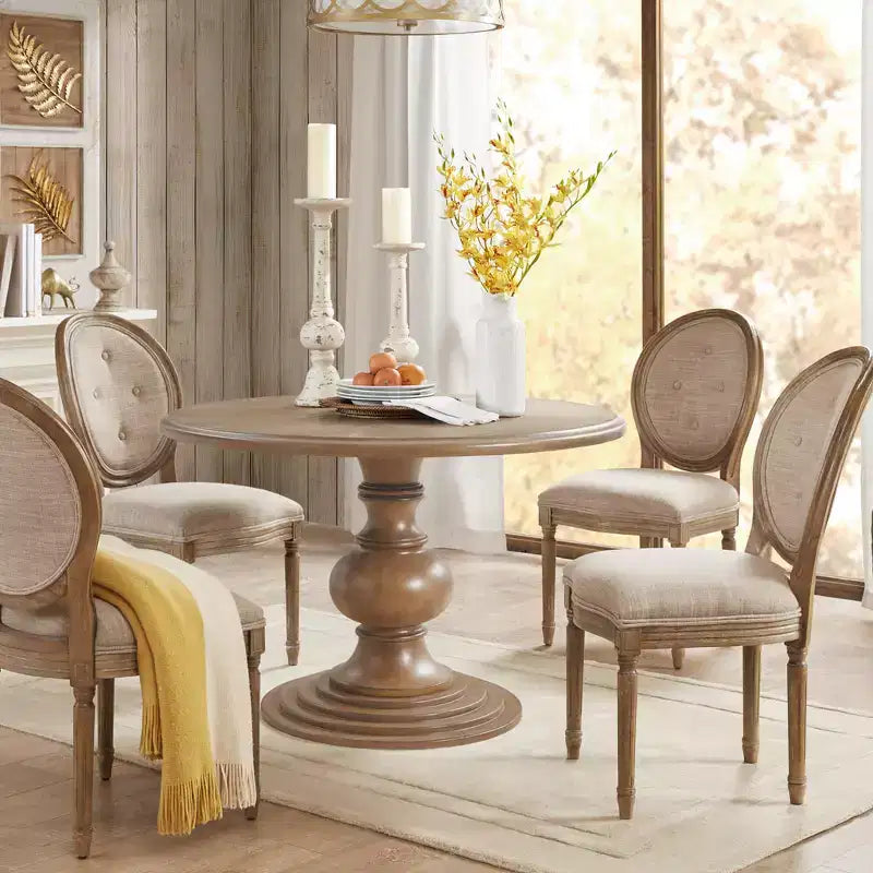 GDFStudio Barron Farmhouse Wood 46 Round Dining Table with Diamond Veneer Top