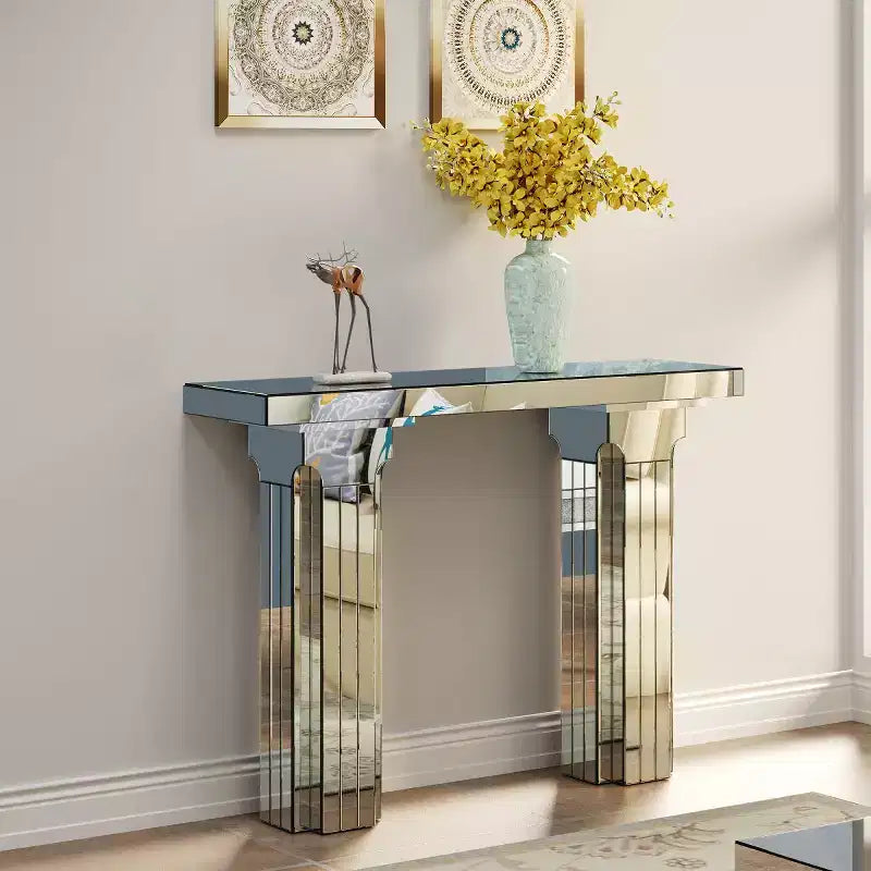 43 Mirrored Console Table, Entryway Table & Behind the Couch Table, Modern Rectangular Sofa Table for Living Room or Hallway-Panipeachy