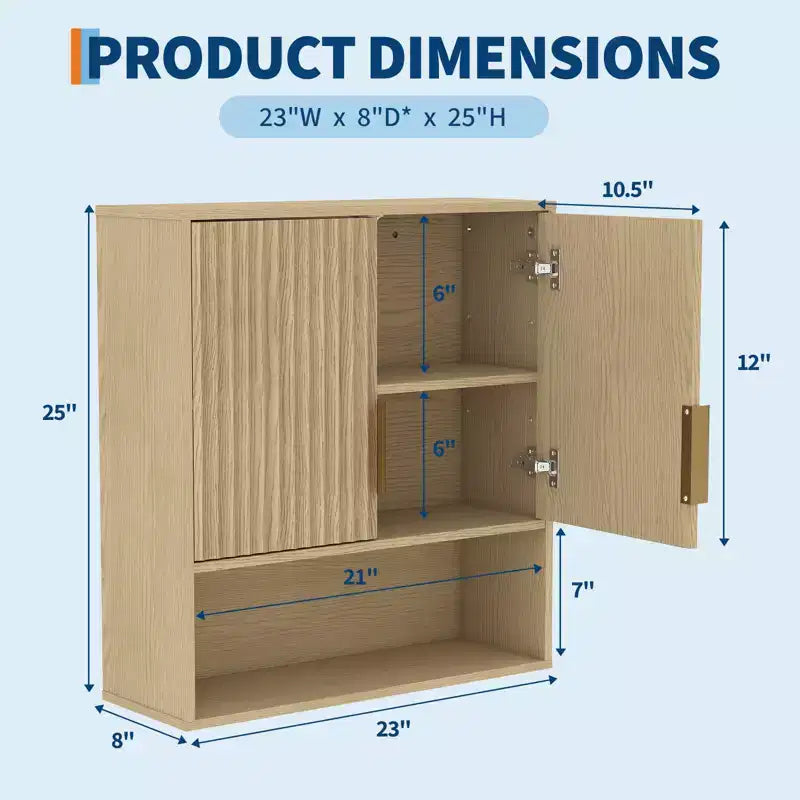 Wall Mounted Bathroom Storage Cabinet, 2-Tier over the Toilet Organizer, Waterproof Wooden Cabinet for Bathroom, Kitchen, Living Room