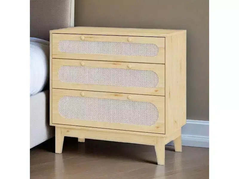 3 Drawer Rattan Dresser for Bedroom, Set of 2 Modern Wooden Dresser Chest with Handles for Bedroom,Anti-Tip Design,Hallway and Living Room