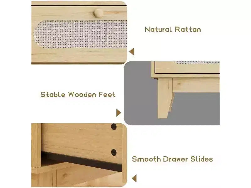 3 Drawer Rattan Dresser for Bedroom, Set of 2 Modern Wooden Dresser Chest with Handles for Bedroom,Anti-Tip Design,Hallway and Living Room