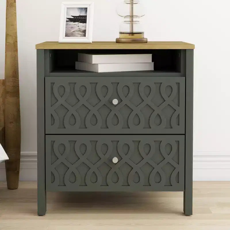 Galano Modern 2-Drawer Nightstands with Open Storage Set of 2 20.9 W  15.7 D  22.7 H