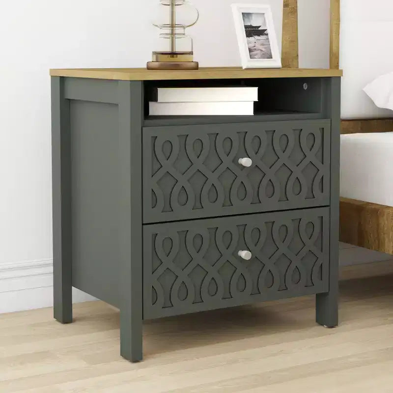 Galano Modern 2-Drawer Nightstands with Open Storage Set of 2 20.9 W  15.7 D  22.7 H