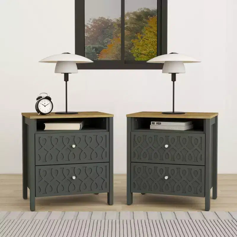 Galano Modern 2-Drawer Nightstands with Open Storage Set of 2 20.9 W  15.7 D  22.7 H
