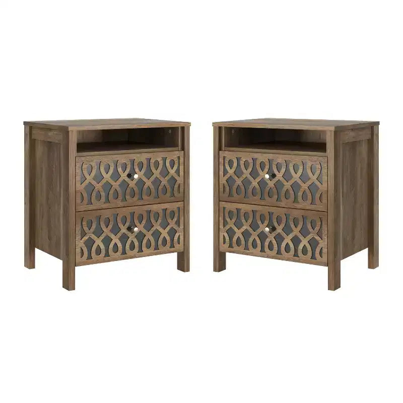 Galano Modern 2-Drawer Nightstands with Open Storage Set of 2 20.9 W  15.7 D  22.7 H