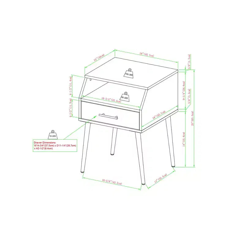GDFStudio Marlow Modern Nightstand with Drawer and Open Storage