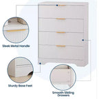 55 White Wave Panel 4-Drawer Dresser, Tall Storage Cabinet with Wood Tone Finish, Multi-Functional Organizer for Nursery Hallway Living Room