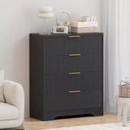 55 White Wave Panel 4-Drawer Dresser, Tall Storage Cabinet with Wood Tone Finish, Multi-Functional Organizer for Nursery Hallway Living Room