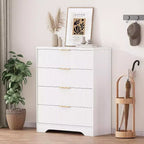 55 White Wave Panel 4-Drawer Dresser, Tall Storage Cabinet with Wood Tone Finish, Multi-Functional Organizer for Nursery Hallway Living Room
