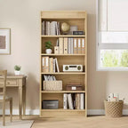 71 Farmhouse Bookcase w/Double Fluted Design, 5 Tier Tall Bookshelf with Wooden Base, Wooden Bookshelf