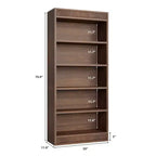 71 Farmhouse Bookcase w/Double Fluted Design, 5 Tier Tall Bookshelf with Wooden Base, Wooden Bookshelf