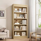 71 Farmhouse Bookcase w/Double Fluted Design, 5 Tier Tall Bookshelf with Wooden Base, Wooden Bookshelf