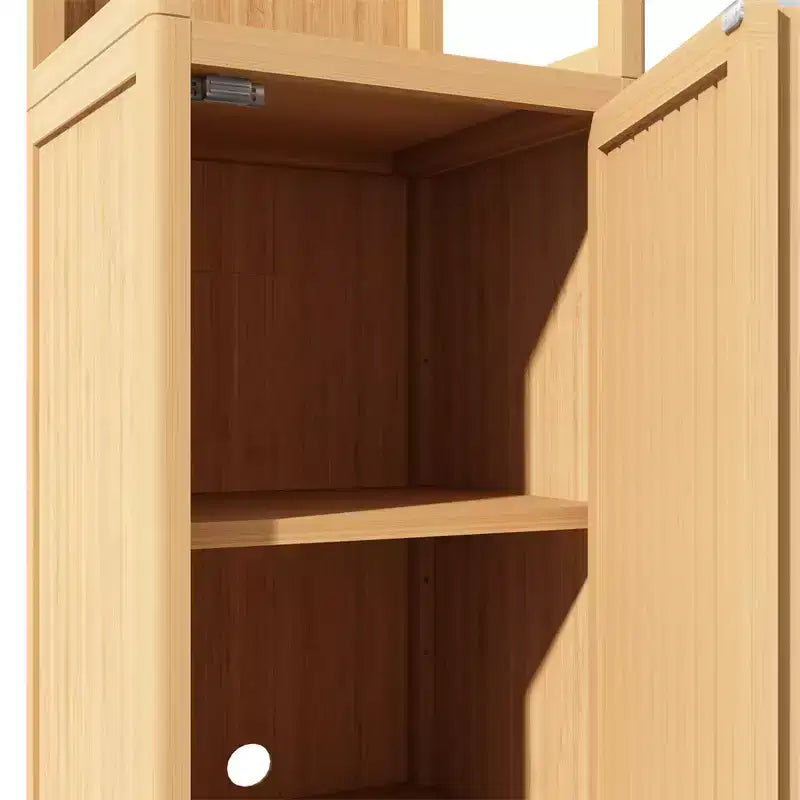 Tall Slim Storage Cabinet, Bamboo Bathroom Cabinet With Shutter Door And 3 Tier Shelves, Tower Corner Rack For Bathroom, Living Room, Kitchen Neutral