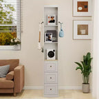 73 Tall Slim Storage Cabinet, 3-Tier Media Storage Cabinet with 3 Drawers and 2 Hooks, Bookcase Display Storage Shelves, Cube CD, DVD, game console