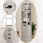 73 Tall Slim Storage Cabinet, 3-Tier Media Storage Cabinet with 3 Drawers and 2 Hooks, Bookcase Display Storage Shelves, Cube CD, DVD, game console