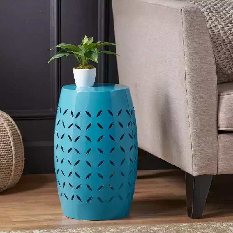 Zeus & Ruta 12 Industrial Cylindrical Accent Side Table with Curved Cutout Design for Indoor & Outdoor Use