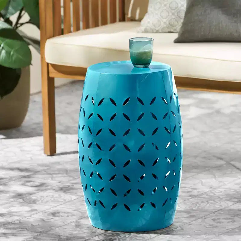 Zeus & Ruta 12 Industrial Cylindrical Accent Side Table with Curved Cutout Design for Indoor & Outdoor Use