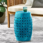 Zeus & Ruta 12 Industrial Cylindrical Accent Side Table with Curved Cutout Design for Indoor & Outdoor Use