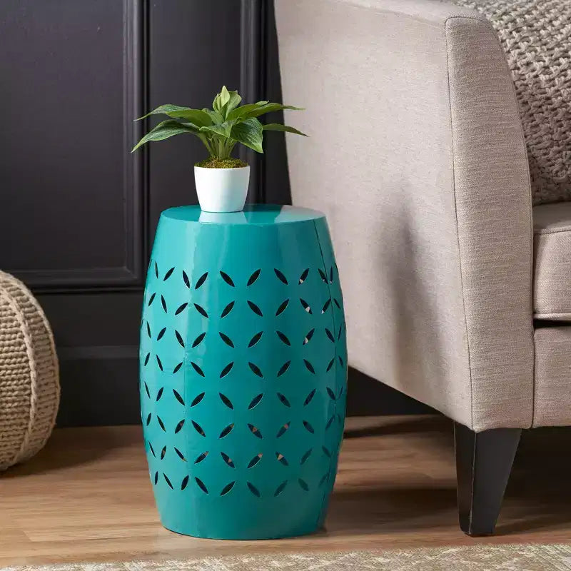 Zeus & Ruta 12 Industrial Cylindrical Accent Side Table with Curved Cutout Design for Indoor & Outdoor Use
