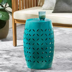 Zeus & Ruta 12 Industrial Cylindrical Accent Side Table with Curved Cutout Design for Indoor & Outdoor Use