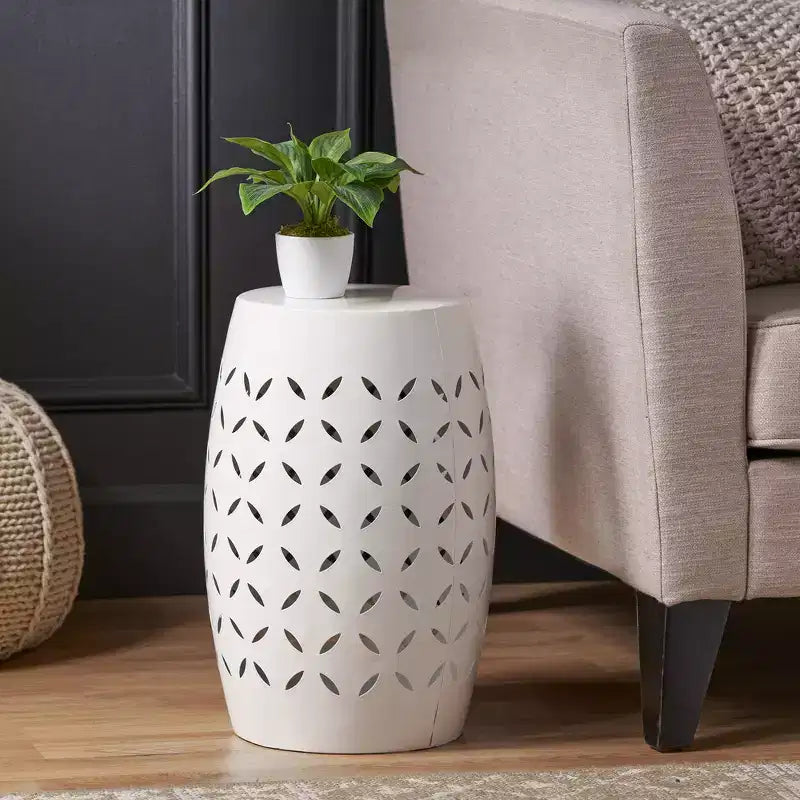 Zeus & Ruta 12 Industrial Cylindrical Accent Side Table with Curved Cutout Design for Indoor & Outdoor Use