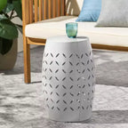 Zeus & Ruta 12 Industrial Cylindrical Accent Side Table with Curved Cutout Design for Indoor & Outdoor Use