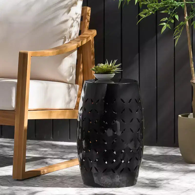 Zeus & Ruta 12 Industrial Cylindrical Accent Side Table with Curved Cutout Design for Indoor & Outdoor Use