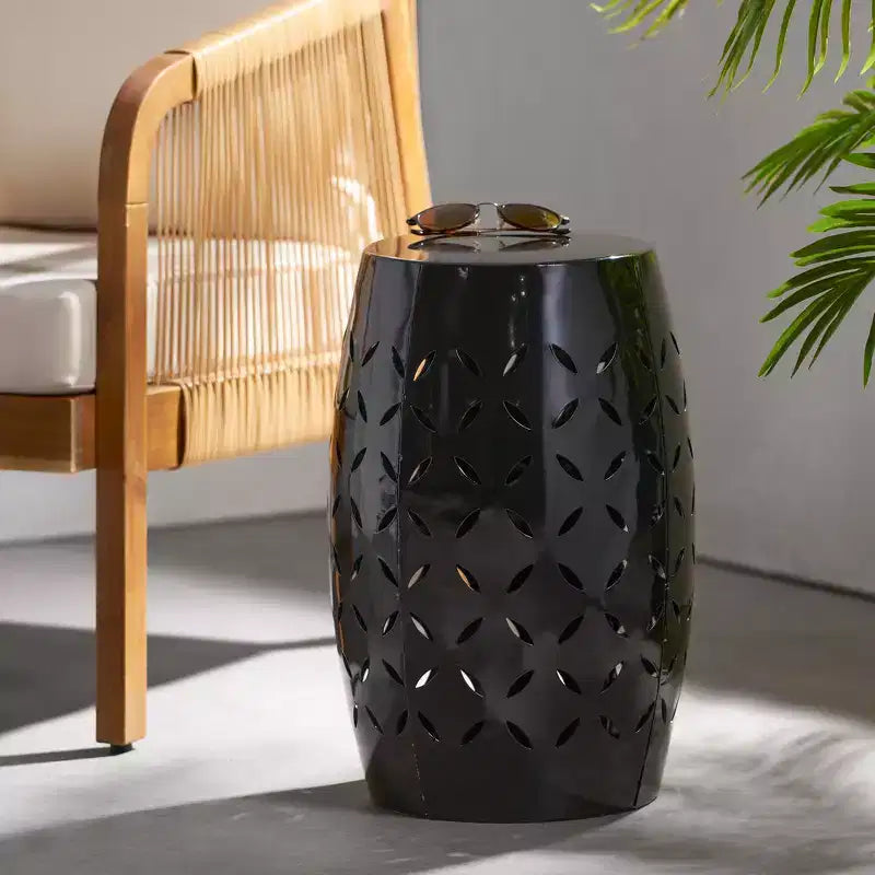 Zeus & Ruta 12 Industrial Cylindrical Accent Side Table with Curved Cutout Design for Indoor & Outdoor Use