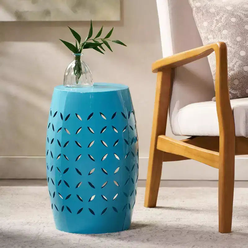 Zeus & Ruta 12 Industrial Cylindrical Accent Side Table with Curved Cutout Design for Indoor & Outdoor Use