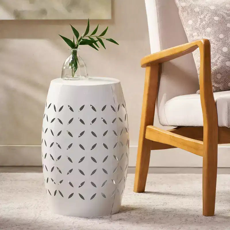 Zeus & Ruta 12 Industrial Cylindrical Accent Side Table with Curved Cutout Design for Indoor & Outdoor Use