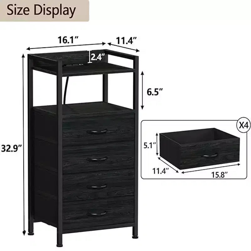 Drawer Cabinet with 4 Drawers, Equipped with a Wooden Tabletop and Dressing Table, Suitable for Bedrooms and Kitchens, 41x29x83.5 cm