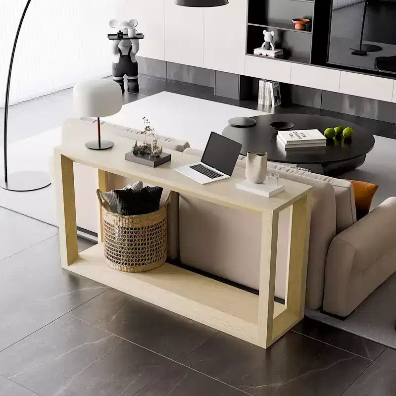 Okak Modern Solid Wood Veneer Console Table with Ample Storage Tier,Behind Sofa Table Bar Table for Living Room,Hallway