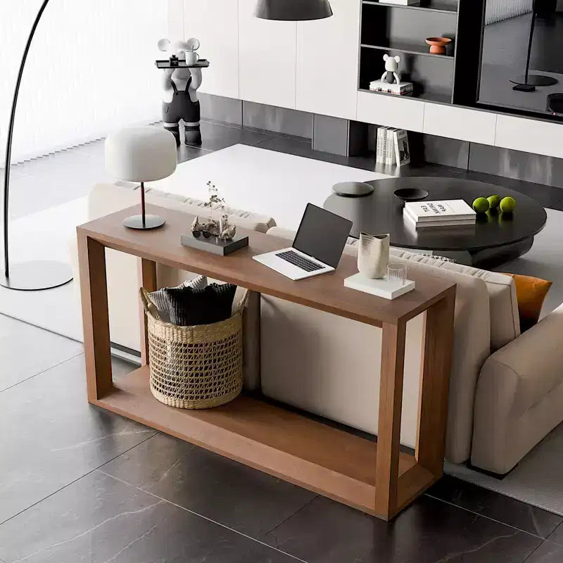 Okak Modern Solid Wood Veneer Console Table with Ample Storage Tier,Behind Sofa Table Bar Table for Living Room,Hallway