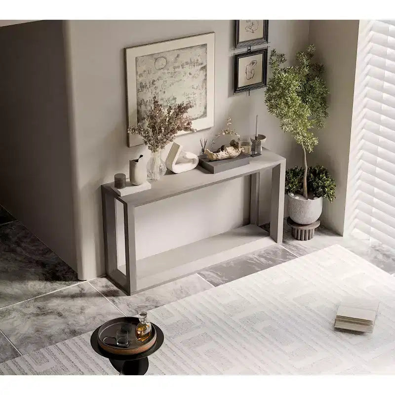 Okak Modern Solid Wood Veneer Console Table with Ample Storage Tier,Behind Sofa Table Bar Table for Living Room,Hallway