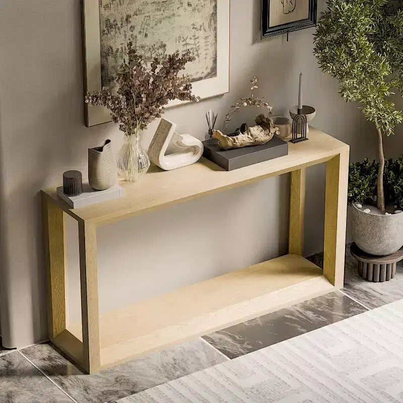 Okak Modern Solid Wood Veneer Console Table with Ample Storage Tier,Behind Sofa Table Bar Table for Living Room,Hallway