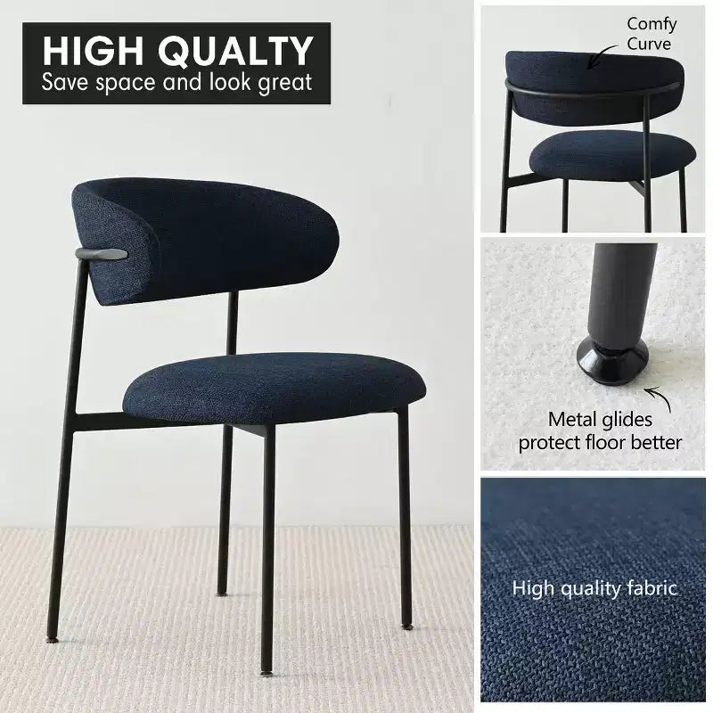 Upholstered Dining Chairs Set of 2, Modern Kitchen Side Chairs with Open Back, Soft Fabric Seat & Black Metal Legs - Panipeachy
