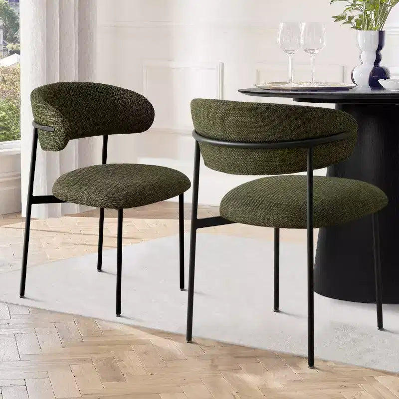 Upholstered Dining Chairs Set of 2, Modern Kitchen Side Chairs with Open Back, Soft Fabric Seat & Black Metal Legs - Panipeachy