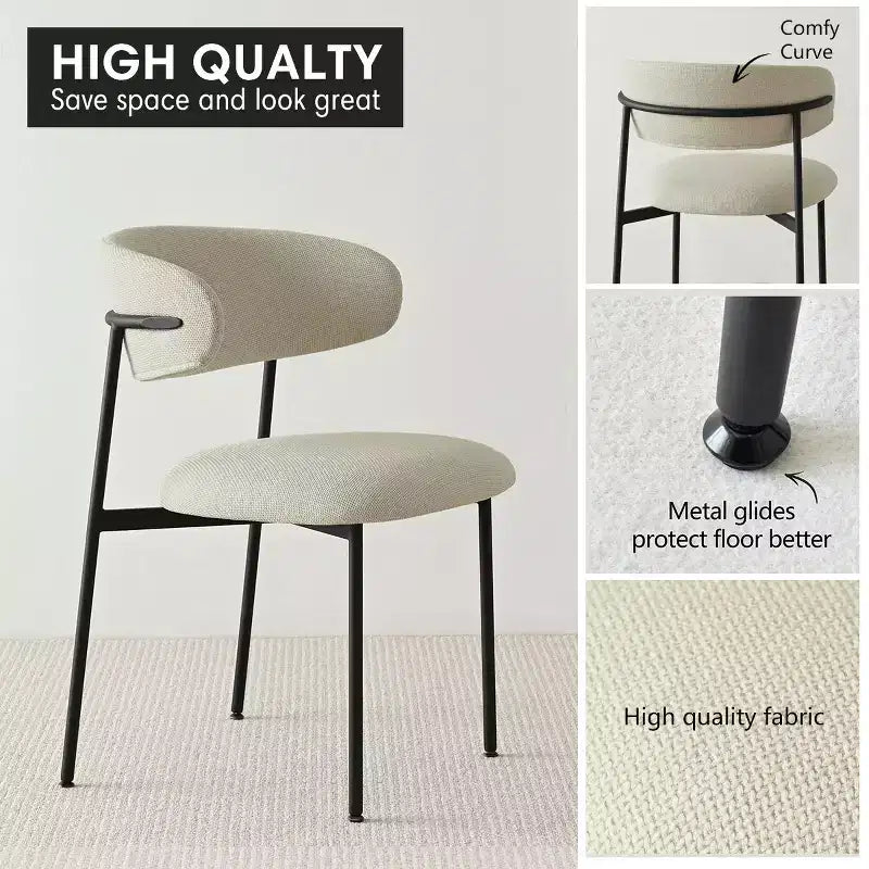 Upholstered Dining Chairs Set of 2, Modern Kitchen Side Chairs with Open Back, Soft Fabric Seat & Black Metal Legs - Panipeachy