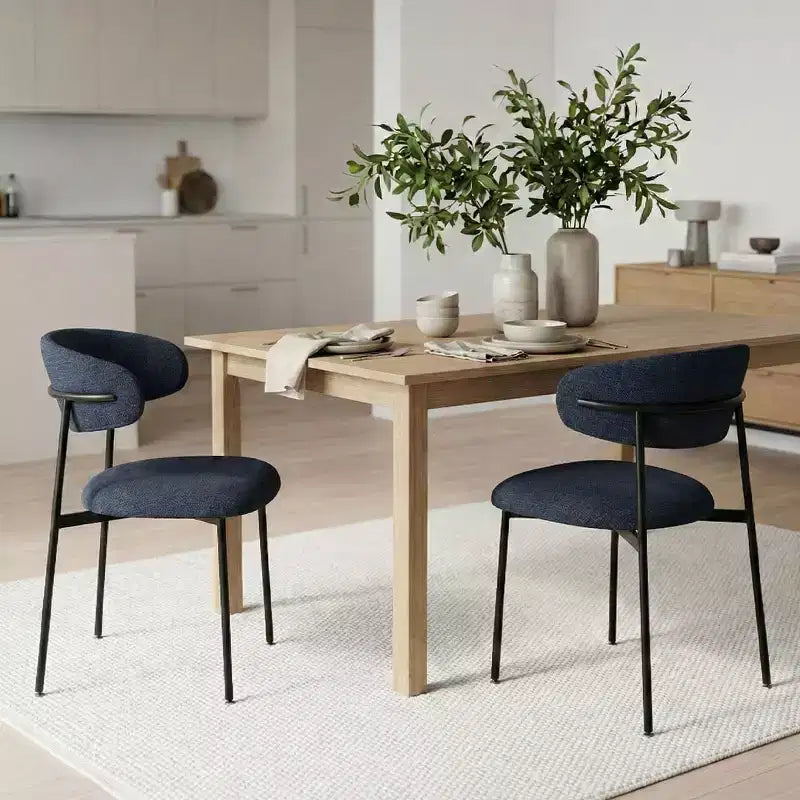 Upholstered Dining Chairs Set of 2, Modern Kitchen Side Chairs with Open Back, Soft Fabric Seat & Black Metal Legs - Panipeachy