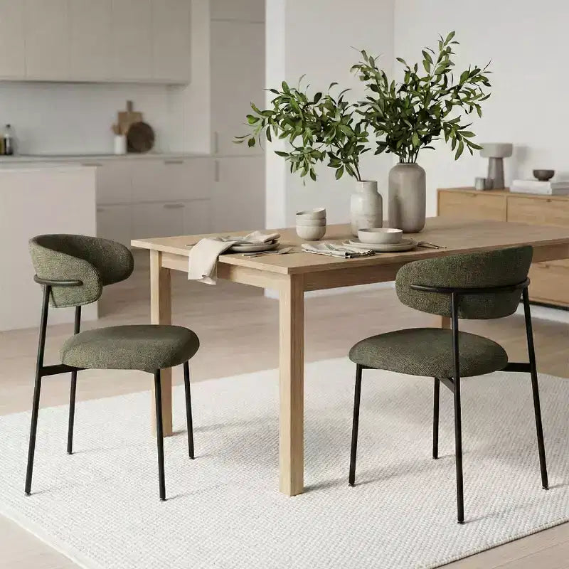 Upholstered Dining Chairs Set of 2, Modern Kitchen Side Chairs with Open Back, Soft Fabric Seat & Black Metal Legs - Panipeachy