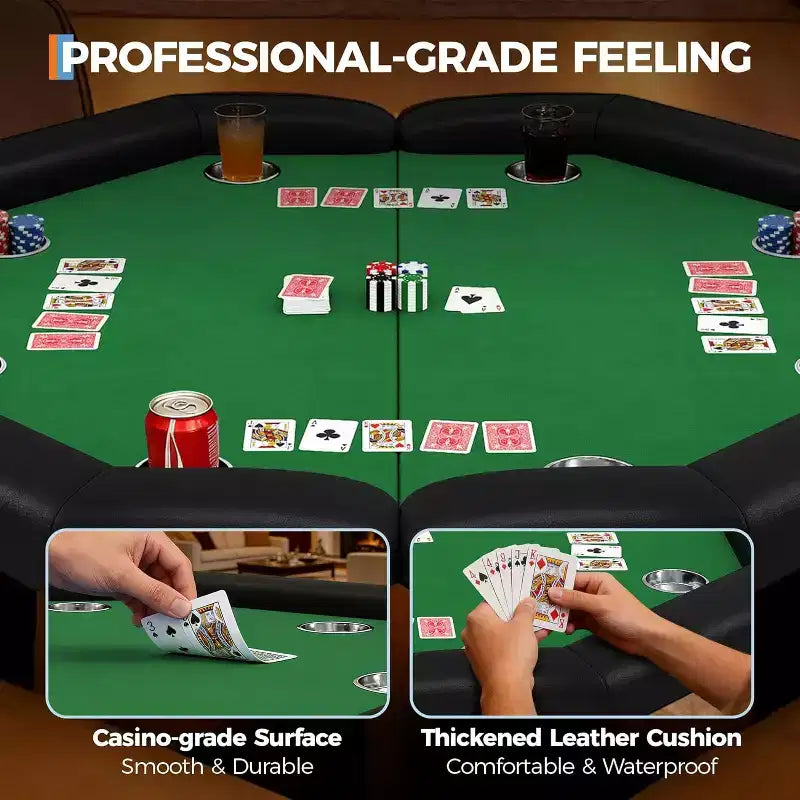 48 Folding Poker Table with 8 Players, Protable Folding Game Table Padded Rails  Stainless Steel Cup Holders  Collapsible Metal Legs