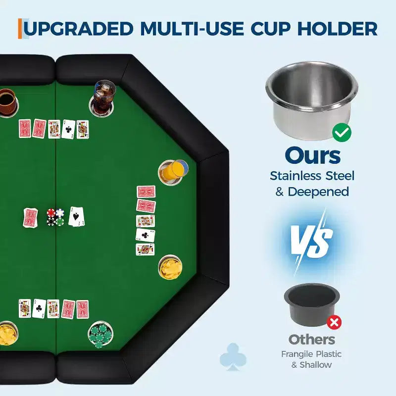 48 Folding Poker Table with 8 Players, Protable Folding Game Table Padded Rails  Stainless Steel Cup Holders  Collapsible Metal Legs