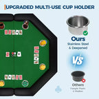 48 Folding Poker Table with 8 Players, Protable Folding Game Table Padded Rails  Stainless Steel Cup Holders  Collapsible Metal Legs