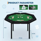 48 Folding Poker Table with 8 Players, Protable Folding Game Table Padded Rails  Stainless Steel Cup Holders  Collapsible Metal Legs