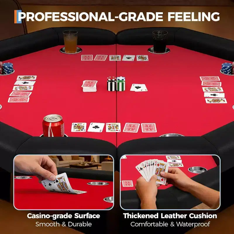 48 Folding Poker Table with 8 Players, Protable Folding Game Table Padded Rails  Stainless Steel Cup Holders  Collapsible Metal Legs